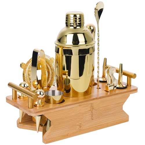 JNWINOG Cocktail Shaker Set Stainless Steel Bartending Kit 18.6oz Cocktail Bar Set Cocktail Mix Drink Making Kit Professional Bar and Home Drink Bar Tools for Bartender (Gold, 12Pcs-1) - color: Gold, size: 12Pcs-1