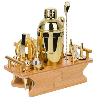 JNWINOG Cocktail Shaker Set Stainless Steel Bartending Kit 18.6oz Cocktail Bar Set Cocktail Mix Drink Making Kit Professional Bar and Home Drink Bar Tools for Bartender (Gold, 12Pcs-1) - color: Gold, size: 12Pcs-1