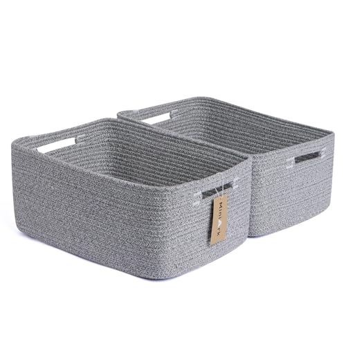 MiniArk Large Storage Baskets for Shelves, 17 x 13 x 7.5” Closet Organizers Bins for Clothes Blanket Towels, Baby Nursery, Toy Baskets Box, Woven Rope Baskets, 2 Packs Mixed Grey - color: Mixed Grey, size: 2pcs-L17×W13×H7.5"