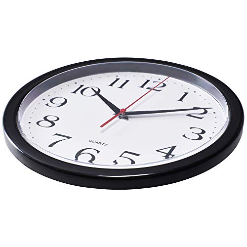 Bernhard Products Black Wall Clock Silent Non Ticking 10 Inch Quality Quartz Battery Operated Round Easy to Read Home/Office/Kitchen/Classroom/School Clock Sweep Movement - size: 10 Inch