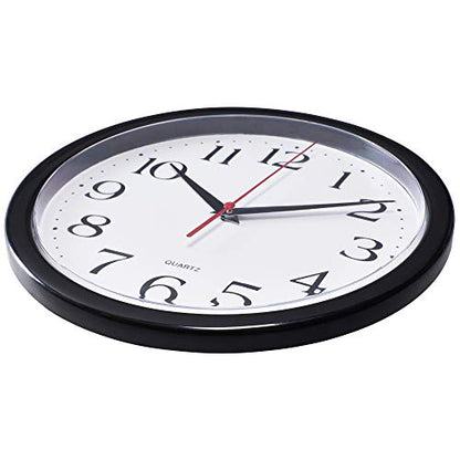Bernhard Products Black Wall Clock Silent Non Ticking 10 Inch Quality Quartz Battery Operated Round Easy to Read Home/Office/Kitchen/Classroom/School Clock Sweep Movement - size: 10 Inch