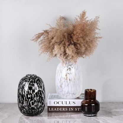 Amber Vase – Brown Glass, Modern Clear Glass Vase with Wide Mouth for Flowers, Decorative Bottles for Home Decor, Farmhouse Centerpiece, Tortoise Shell Art Glass Vase for Living Room, Kitchen, Office