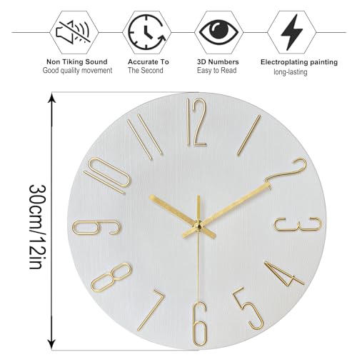 AIRUIFU Wall Clock 12 Inch Silent Non-Ticking Modern Clocks Battery Operated - Analog Small Classic for Office, Home, Bathroom, Kitchen, Bedroom, School, Living Room (White) - color: White