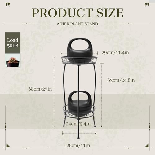 Plant Stand Indoor Outdoor, 2 Tier 27" Tall Metal Plant Stand Shelf, Heavy Duty Flower Pot Shelf for Corner, Patio, Garden, Office, Living Room