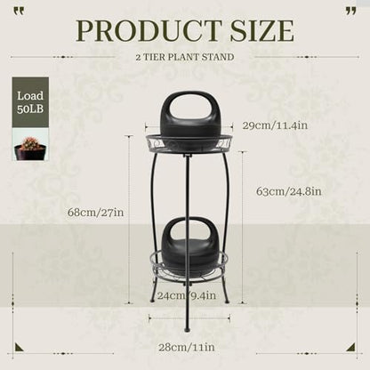 Plant Stand Indoor Outdoor, 2 Tier 27" Tall Metal Plant Stand Shelf, Heavy Duty Flower Pot Shelf for Corner, Patio, Garden, Office, Living Room