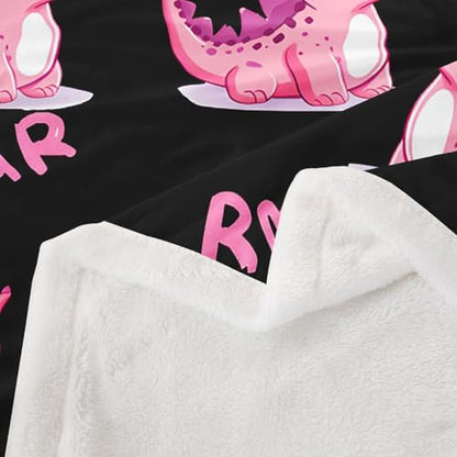 Girls Dinosaur Sherpa Blanket Kids Cute Pink Dino Throw Blanket Ultra Soft Jungle Animals Fleece Blanket for Couch Bed Children Toddler Heart Crown Princess Kawaii Plush Fuzzy BlanketThrow 50"x60" - color: Multi 17, size: Throw