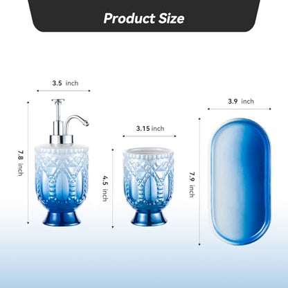 Ceramic Bathroom Accessories Set, 3pcs Blue Bathroom Soap Dispenser Sets with Lotion Dispenser, Toothbrush Holder, Soap Dish - Complete 3 Pieces Set Bathroom Accessories