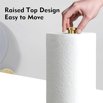 YIGII Marble Base Paper Towel Holder Countertop, Standing Paper Towel Holder with 15-Minute Magnetic Sand Timer, Papertowel Rack for Standard or Jumbo-Sized Roll Paper - style: Gold & White Marble