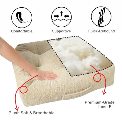 Floor Cushion Pillow, Portable Large | Meditation Adult Sitting Pillow with Handle for Tatami, Living Room & Yoga (1, Square, Fog, 22 x 22 x 6 inches) - color: Square, Fog