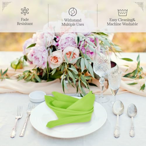 PLOYMONO Apple Green Cloth Napkins - 8 Pack 17" x 17" Polyester Napkins | Heavy Duty 180 GSM Cloth Napkins with Hemmed Edges - Great for Restaurants, Weddings, Parties, Banquets Dinner - color: Grass Green