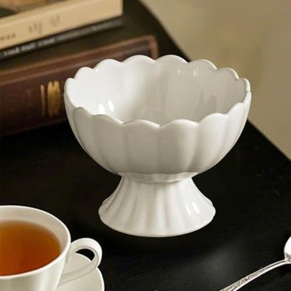choxila Ceramic Bowl Set of 4 Footed Dessert Bowls with Spoon, Elegant Trifle Bowl with Pedestal for Candy, Salad, Fruit, Tiramisu, Party Serving Punch Bowls - color: Ceramic Bowl Set