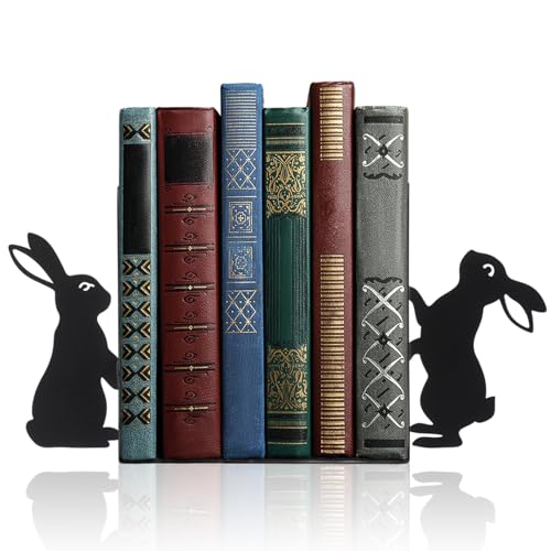 Bunny Metal Bookends Set of 2 Styles Easter Cute Rabbit Book Ends for Bookshelf Decor Organizer for Home Office Desk Gift for Rabbit Lovers Readers Teachers Friends Easter - style: Bunny