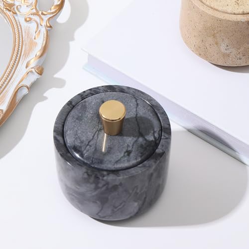 Marble Salt Cellar with Lid and Brass Knob 3.15" Spice box Salt Container Seasoning Jar for Kitchen tone Salt Holder for Counte-Ideal for Sea Salt, Spices and Herbs (White) (Black) - color: Black
