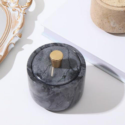 Marble Salt Cellar with Lid and Brass Knob 3.15" Spice box Salt Container Seasoning Jar for Kitchen tone Salt Holder for Counte-Ideal for Sea Salt, Spices and Herbs (White) (Black) - color: Black