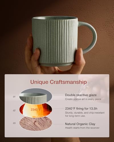 famiware Coffee Mug Set of 4, Star 12 oz Ceramic Mugs Cups Set with Handle | Stoneware Stackable Catering Cup for Coffee, Tea, Cappuccino, Latte, Microwave & Dishwasher Safe, Matte Green - color: Star-Matte Green, size: 4 Count (Pack of 1)