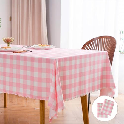 MANGATA CASA 2Pcs Pink Gingham Tablecloth for Rectangle Tables-Checkered Table Cloth Waterproof Kitchen & Table Linens-Polyester Buffalo Plaid Wrinkle Free Table Cover(Baby Pink 60x84in) - color: Baby Pink, size: 60x84inch/2 pack