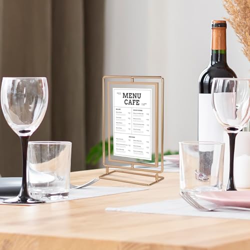 Lyeasw Rotating Picture Frame for 4x6 Picture, Gold Standing Double Sided 4x6 Floating Picture Frame for Vertical Table Display, Single