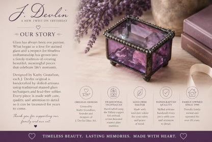 J Devlin Purple Stained Glass Ring Box Small Glass Keepsake Trinket Box | Small purple stained glass ring box for rings earrings charms tiny keepsakes and meaningful treasures - color: Purple