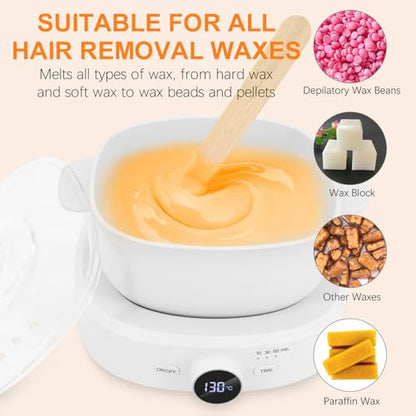 Digital Hair Removal Wax Warmer, Adjustable Temperature Waxing Machine for Women Hair Removal, Face, Bikini, Legs and Body, with Silicone Wax Pot Liner (White) - color: White
