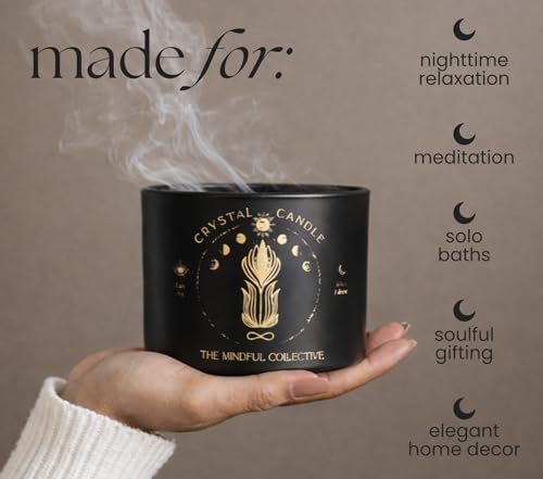 Large Candles for Women - 12oz Soy Wood Wick Candles that Crackle with Crystals and Healing Stones. Non-Toxic Scented, Luxury Aromatherapy (Crystal Black Candle) - style: Crystal Black Candle