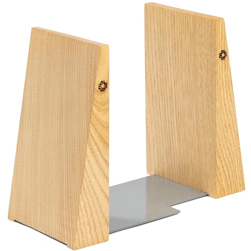 TILISMA Book Ends for Shelves - Handmade Wooden Bookends with Metal Base, Chestnut Tree - Sturdy Book Holders for Bookshelves - Fancy Modern Decorative Bookends, Heavy Duty – Home Décor Accessories - color: Chestnut