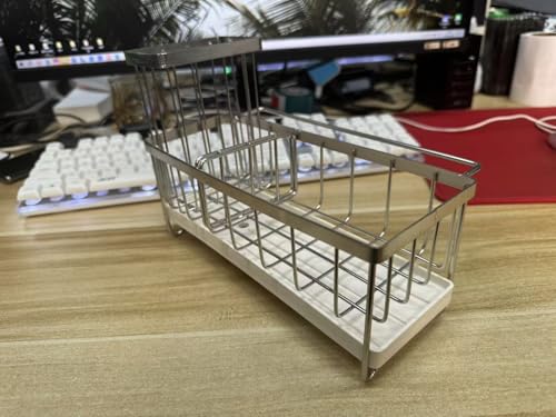 Kitchen Sink Organizer, Large Sink Caddy with Drain Tray, Stainless Steel Sponge Holder, Dish Cloth Rack, Brush Holder, Rustproof Countertop Kitchen Organizer