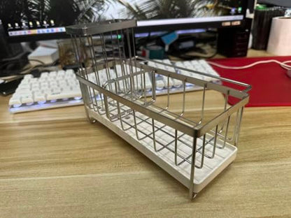 Kitchen Sink Organizer, Large Sink Caddy with Drain Tray, Stainless Steel Sponge Holder, Dish Cloth Rack, Brush Holder, Rustproof Countertop Kitchen Organizer