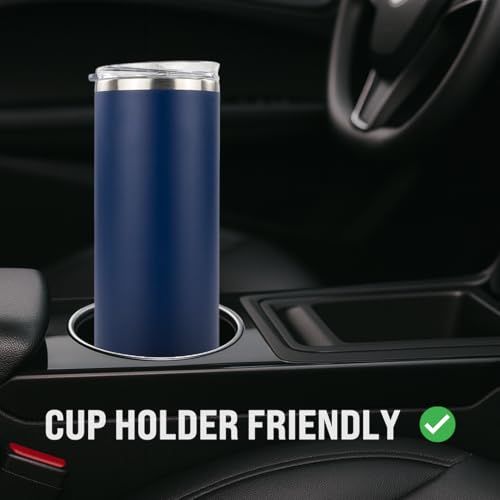 Hogg 20 oz Skinny - Navy Blue, Powder Coated Tumblers for Laser Engraving, Engravable Tumblers Bulk, Stainless Steel Cups Bulk, Insulated Cups with Lids - color: Navy Blue
