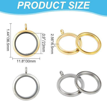 4pcs Photo Locket Charms Necklace Round Stainless Steel Locket Pendants Crystal Double-Sided Picture Frame Memory Locket Charm with 17.7inch Chain for Wedding Jewellery Making Photo - color: Silver and Gold