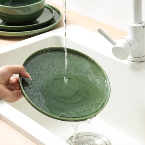 vicrays Ceramic Salad Plates Set - Porcelain 8 Inch Flat Dessert Appetizer Plate for Lunch Home Party Restaurant - Scratch Resistant Microwave Oven and Dishwasher Safe - Set of 6 (Green) - color: Green