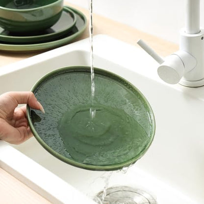 vicrays Ceramic Salad Plates Set - Porcelain 8 Inch Flat Dessert Appetizer Plate for Lunch Home Party Restaurant - Scratch Resistant Microwave Oven and Dishwasher Safe - Set of 6 (Green) - color: Green