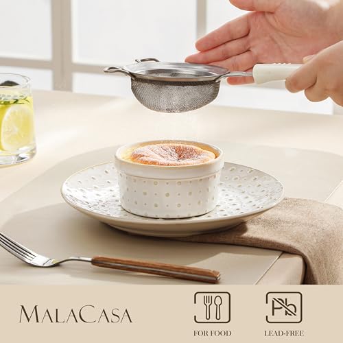 MALACASA 6 oz Ceramic Ramekins Set of 4, Creme Brulee Souffle Oven Safe | Small Ceramic Ramekins Oven Safe for Dipping Sauce, Custard, Arctic White - size: 6 oz