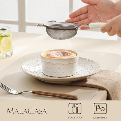 MALACASA 6 oz Ceramic Ramekins Set of 4, Creme Brulee Souffle Oven Safe | Small Ceramic Ramekins Oven Safe for Dipping Sauce, Custard, Arctic White - size: 6 oz
