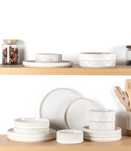 7.5" Ceramic Pasta Bowls Set of 4, Salad Bowls | Versatile Serving Bowls for Pasta, Salad, Fruit & Noodles, Housewarming & Wedding Gift, Reactive White - color: Reactive White, size: 7.5 Inch
