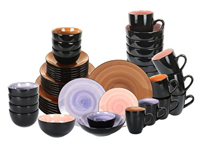 Stoneware Sonoma 56pc Dinnerware Set, Black + Speckled Spin Wash, Mixed Colors of Mocha, Spice, Cobalt and Rose - color: Mix-C
