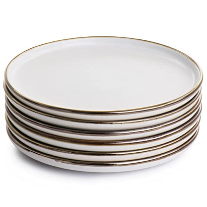 Elama Arthur 6 Piece Stoneware Salad Plate Set in Matt White with Gold Rim (Arthur Paul Salad), 6 Piece Set - color: Matte White, size: 6 Piece Set