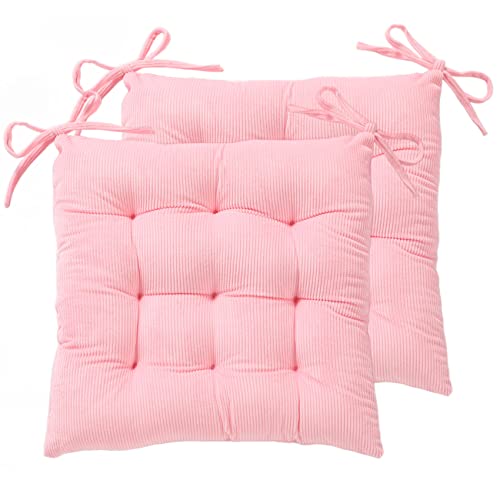 HLOVME Corduroy Chair Cushion with Ties Ultra Soft Warm Floor Cushion for Kids Reading Nook Comfortable Square Seat Cushion for Adult 15.7”x15.7” Set of 2, Pink - color: Pink, size: 2 Count (Pack of 1)