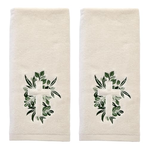 SKL Home Cross with Greenery Hand Towel 2pc Set for Bath/Kitchen/Bar & Gift, Natural - color: Cross With Greenery