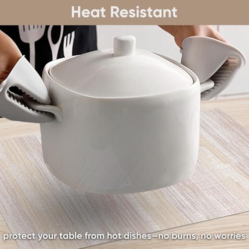 Beige Woven Placemats Set of 6 – Heat Resistant, Waterproof & Easy to Clean – Durable Synthetic Dining Table Mats for Kitchen, Restaurant & Outdoor Use - color: Beige