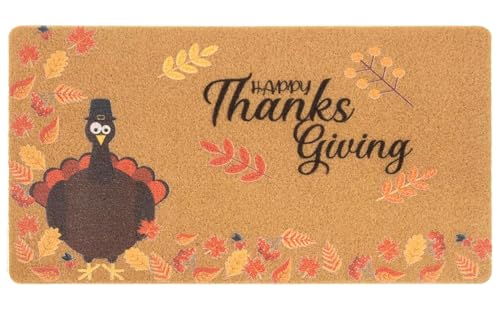 FGSS Happy-Thanksgiving-Fall Welcome-Door-Mats Holiday-Doormats 17X29 Inch - color: Turkey Fall Leaves
