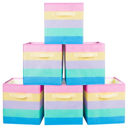 ShellKingdom Storage Bins, Foldable Fabric Storage Cubes And Cloth Storage | Storage Organizer For Closet And Toys, 10.5x10.5x11 INCH, 6 Pack (Rainbow) - color: Rainbow, size: 6