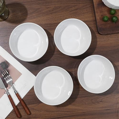 6inch Ceramic Bowl Sets,Stoneware Kitchen Bowl,Porcelain Bowls Set of 4 for Soup, Cereal, Oatmeal, Fruit, Rice - Dishwasher & Microwave Safe,White