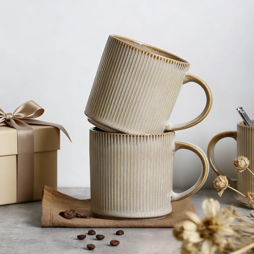 MONITO Coffee Mugs Set of 6,16 oz Ceramic Coffee Cups with Large Handles | Stoneware Mugs Set Suitable for Lattes,Hot tea,Cappuccinos,Mochas and Cocoa,Microwave & Dishwasher Safe,Bonbon Beige - color: Bonbon Beige, size: 6PCS