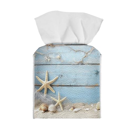 Tissue Box Holder Square Tissue Box Cover Facial Tissue Box Covers Cube Napkin Organizer Dispenser for Bedroom Office Bathroom Decor, Starfish Blue - color: Starfish