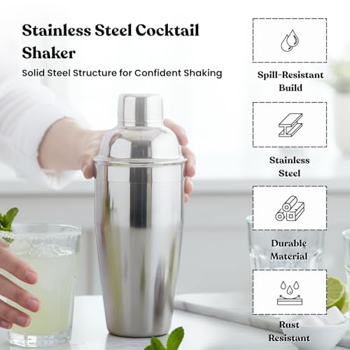 MAZDA 25oz Cocktail Shaker, Stainless Steel Martini Mixer Strainer | Ideal for making cocktails, martinis, margaritas, and mixed drinks, Professional Bar Tool, Easy to Use & Clean