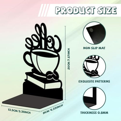 5.3"x4.3"x7.9" Metal Bookends, Heavy Duty Book Ends for Shelves | Coffee Beans and Books Theme Cast Iron Book Supports, 1 Pair Decor Stoppers for Desk, Library, Office & Home Shelves - style: Coffee Beans and Books