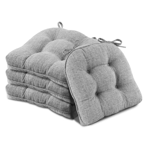 Basic Beyond Chair Cushions for Dining Chairs 4 Pack, Chair Cushion with Ties and Non Slip Backing, 15.5 x 15.5 inches Tufted Chair Pads for Dining Chairs(Light Grey) - color: Light Grey, size: 4 Count (Pack of 1)