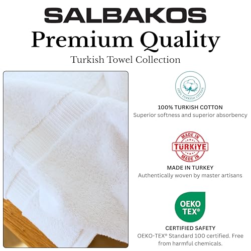 SALBAKOS 4-Piece 100% Turkish Cotton Bath Towels, 27x54 inch, White | Standard Size, 630 Gsm Thick Super Soft Highly Absorbent Quick-Dry Bathroom Towel, Premium Hotel & Spa Quality Made in Turkey - color: White, size: 4 Bath Towels