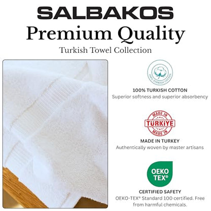 SALBAKOS 4-Piece 100% Turkish Cotton Bath Towels, 27x54 inch, White | Standard Size, 630 Gsm Thick Super Soft Highly Absorbent Quick-Dry Bathroom Towel, Premium Hotel & Spa Quality Made in Turkey - color: White, size: 4 Bath Towels