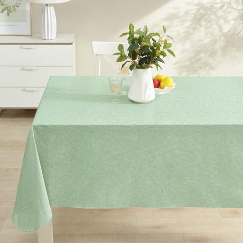 Newbridge Napa Leaf Sage Green Vinyl Flannel Backed Tablecloth, 52 x 70 Inch Rectangle, Hotel Quality Waterproof Indoor Outdoor Table Cover for Kitchen, Patio, Dining, BBQ - color: Sage Green, size: 70" x 52" (Rectangular)